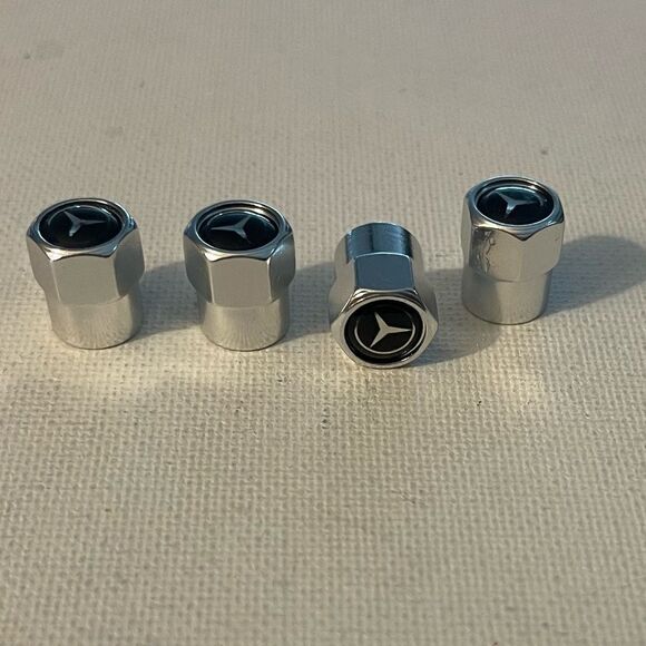 Mercedes Benz Logo valve Stem caps in silver set of 4 NWT - Picture 2 of 4